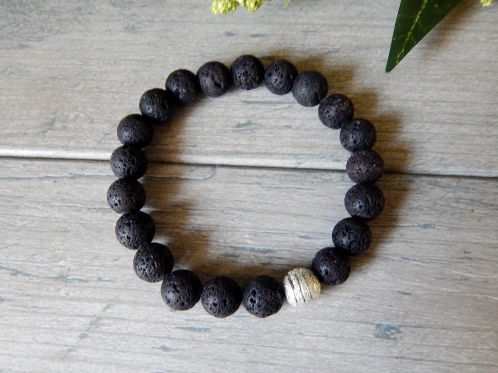 The Fire Within: Bloodstone and Black Lava Rock Men's Beaded Stacking Bracelet - Rei of Light Jewelry