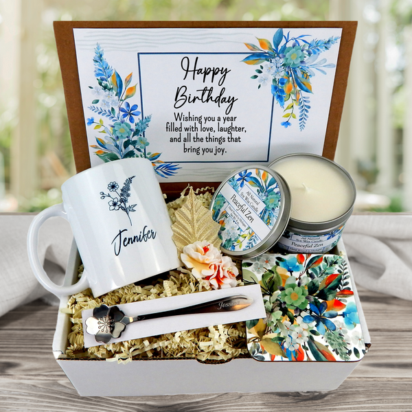 Birthday Gift Basket for Women with Custom Mug and Meaningful Card – Blue  Stone River