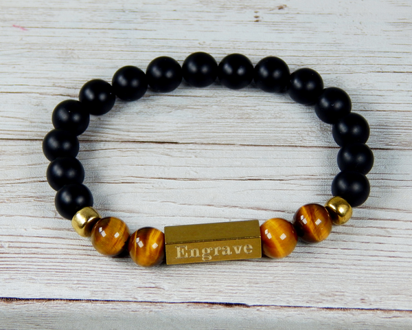 Personalized Men's Bracelet With Custom Engraved Beads 