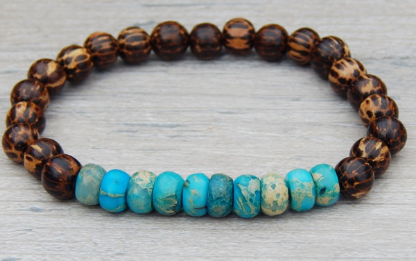 Mens Beaded Bracelet with Earthy Colors - Boho Wood Bracelets for Men