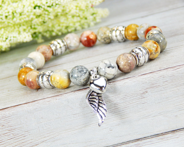 Inspirational Angel Wing Charm Gemstone Bracelet